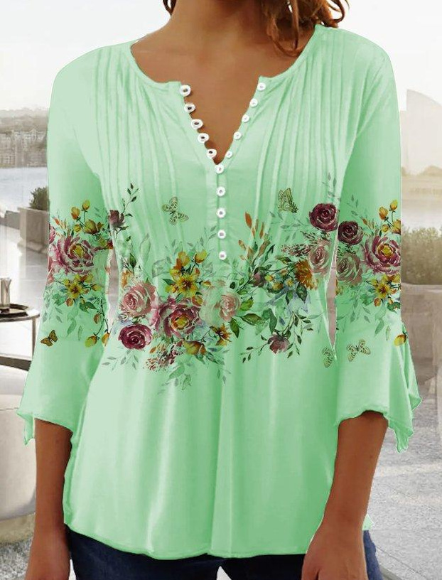 Women's 3d Digital Printing Button T-shirt Top - Image 10