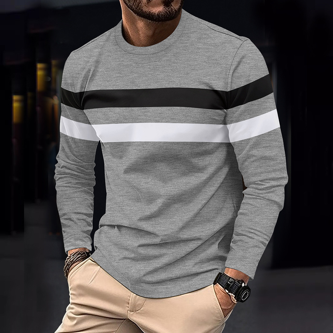Men's Casual Round Neck Long Sleeve T-shirt Top - Image 3