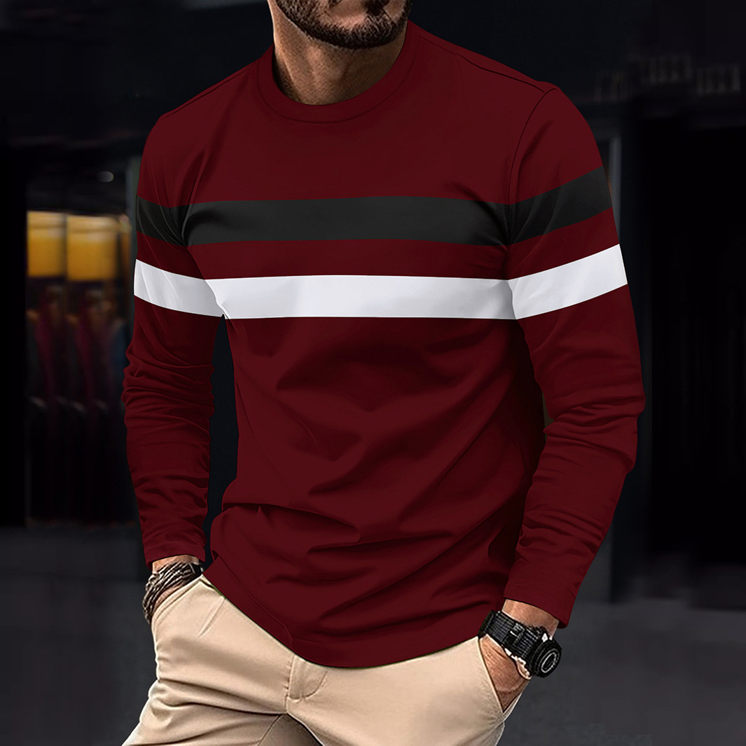 Men's Casual Round Neck Long Sleeve T-shirt Top - Image 4