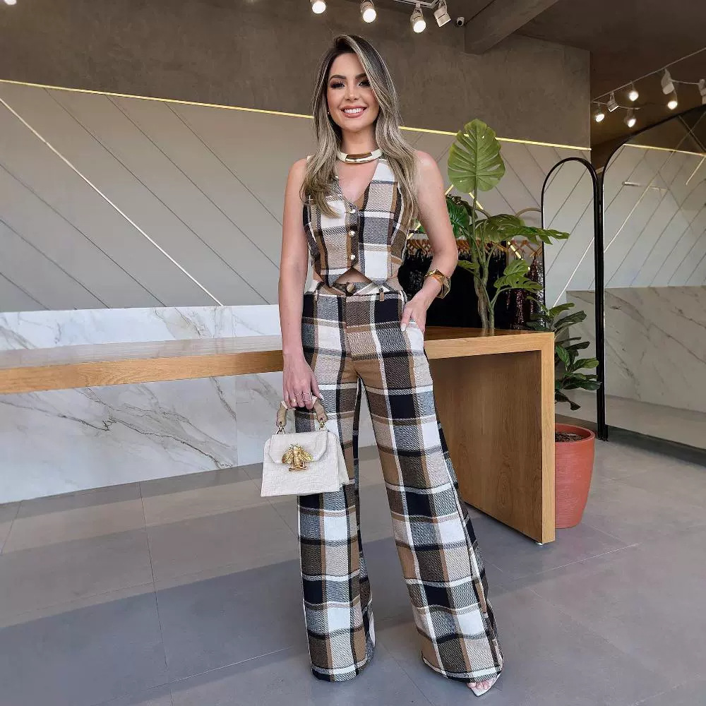 Plaid Sleeveless Vest Suit Straight-leg Pants - Image 3