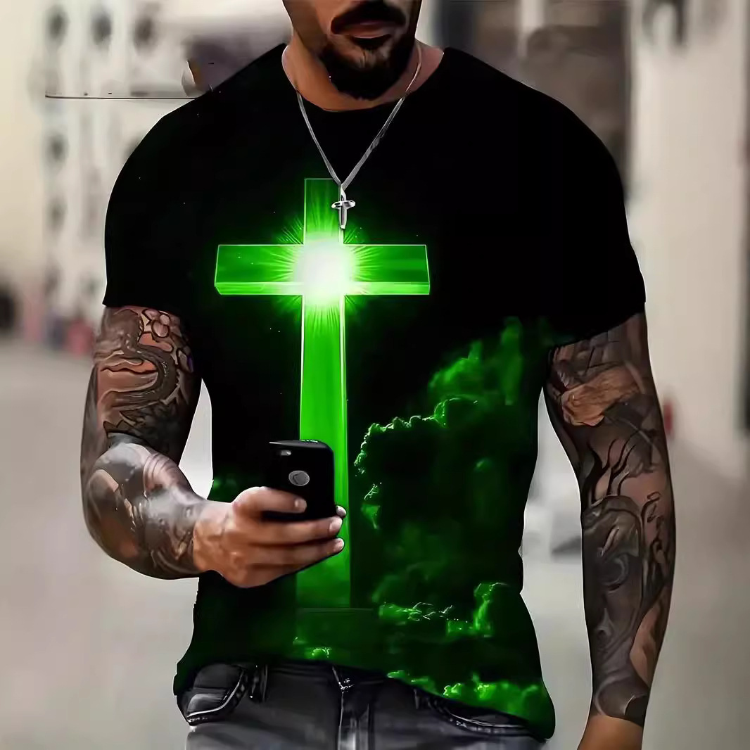 Men's Cross 3D Digital Printing Loose Casual Short Sleeve - Image 2