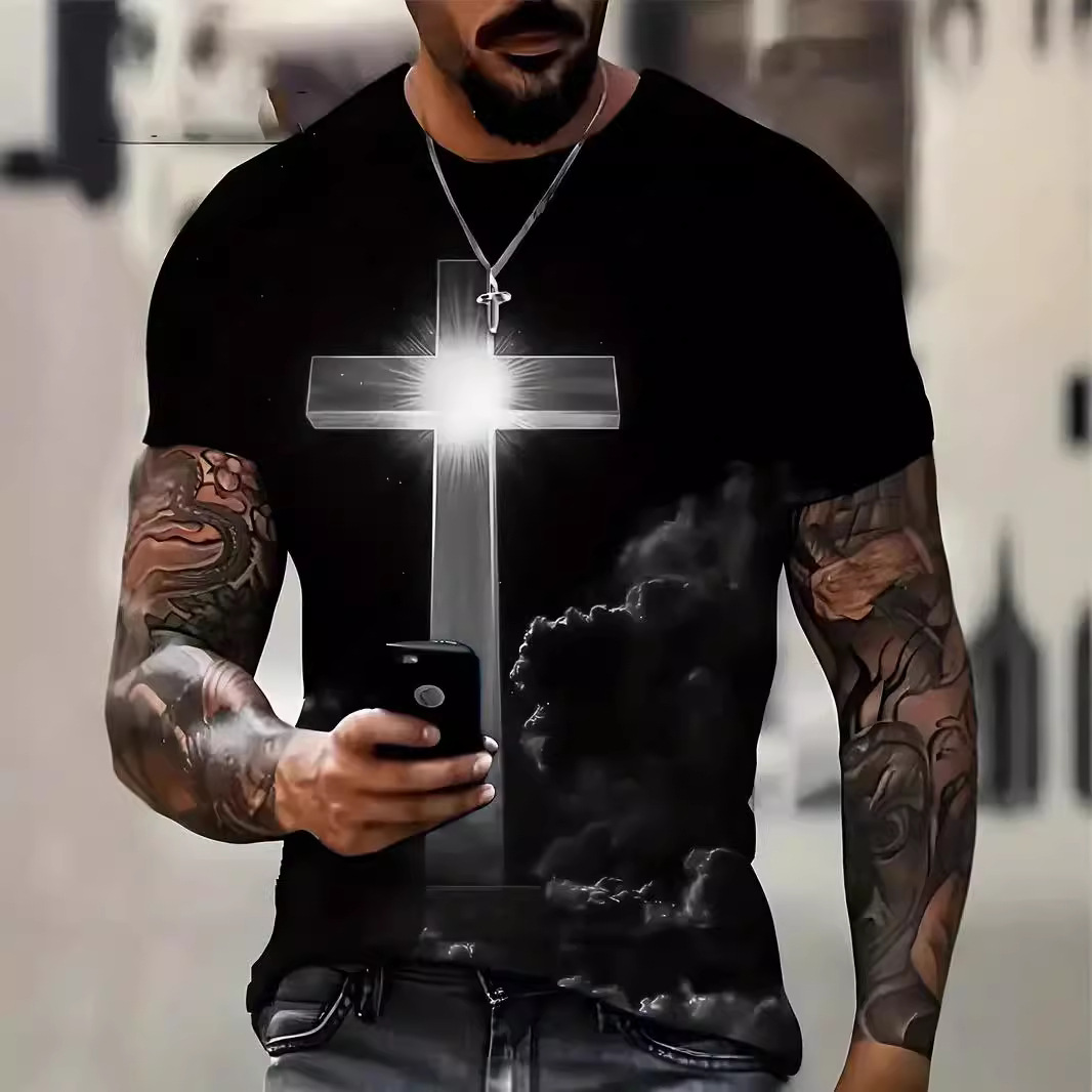 Men's Cross 3D Digital Printing Loose Casual Short Sleeve - Image 7
